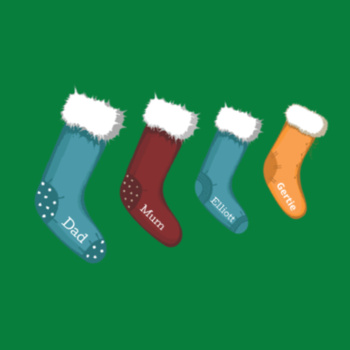 Christmas stockings hanging up with custom names (adult t-shirt) Design