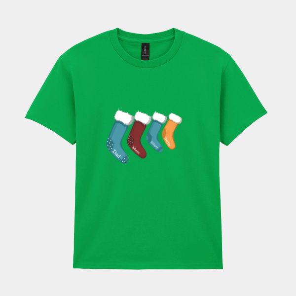 Kids' Christmas stockings hanging up with custom names Kids' Christmas stockings hanging up with custom names Thumbnail