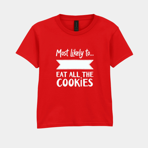 Most Likely to Eat All the Cookies kids' t-shirt Thumbnail