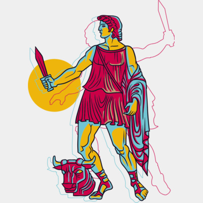 Roman gladiator and bull's head Thumbnail